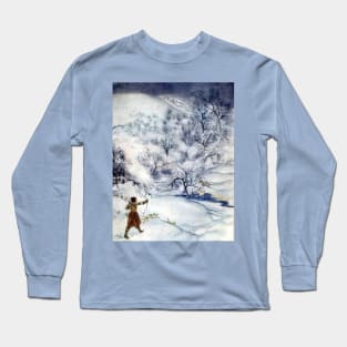 Woman Hunting in the Snow - Arthur Rackham Long Sleeve T-Shirt